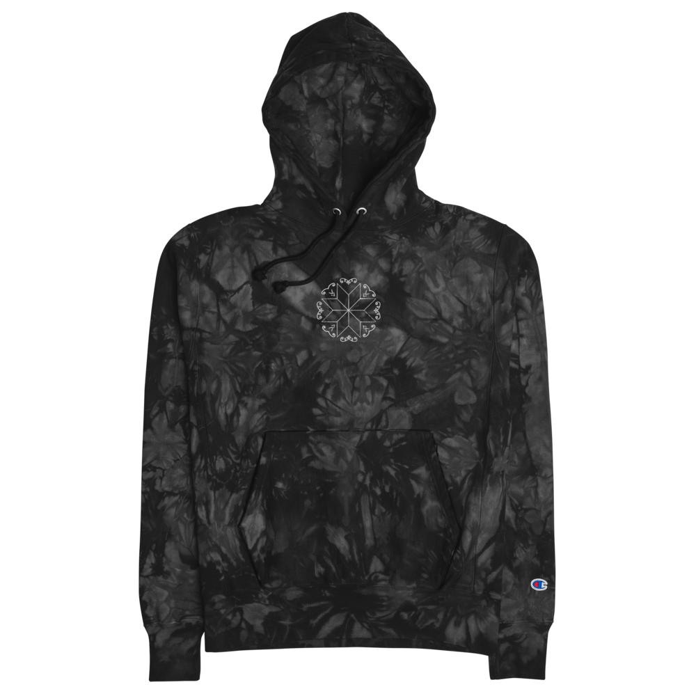 Mi'kmaq Double Curve Embroidered Champion Tie-Dye Hoodie